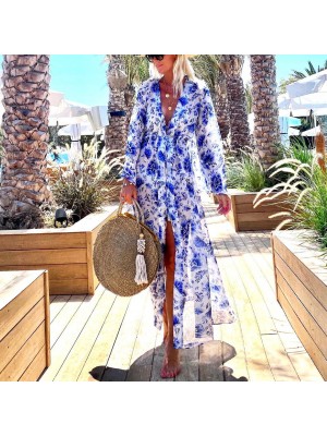 Long sleeve V-neck printed dress HE1107-03-01